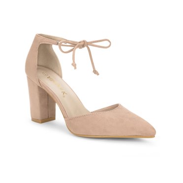 BLISSFUL STEP Women's High Block Heels Pointed Toe Ankle Strap Dress Shoes​ Nude 6