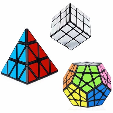 Speed Cube Set 3 Pack Magic Puzzle Cube Bundle Sticker - Includes Pyramid Speedcubing Puzzle, Megaminx Cube and Mirror Cube for Kids and Adults
