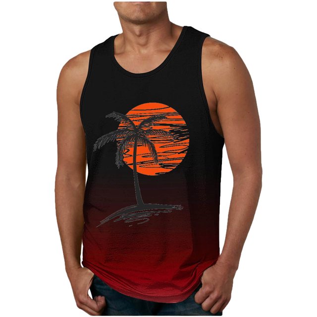 Styesk Tank Tops Men Men Casual Fashion Gradation Printing Pullover Round Neck Sports Tank