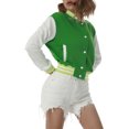 thumbnail image 3 of Women Varsity Baseball Jacket Casual Sweatshirt Long Sleeve Colorblock Button Down Cropped Bomber Coat, 3 of 9