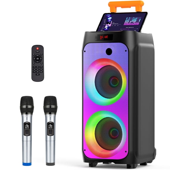 JYX Large Karaoke Machine, Home Singing Machine with 2 Mics, Speaker with Wheels & Handle & Dual 6.5‘’ Subwoofers, for Party, T8
