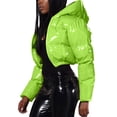 thumbnail image 3 of Hontri Women's Puffer Jackets, Ladies Autumn and Winter Warm Short Shiny Padded Hooded Leather Jacket Green M, 3 of 9