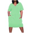 thumbnail image 2 of BEFOKA Robe pour Femme Grande Taille, Liquidation de Robes d'Été pour Femmes, Robe Unie Grande Taille à Manches Courtes et Col avec Poches pour Femme, 2 of 5