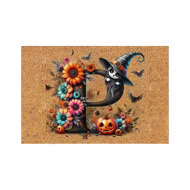 Todaioua Halloween Letter Pumpkin Mats Fall Leaves Plant Flowers 16x24 Inch Washable Rug for Front Door Inside Front Outside Entrance Fall Rugs for Halloween Outdoor Decorations Indoor Door Mat