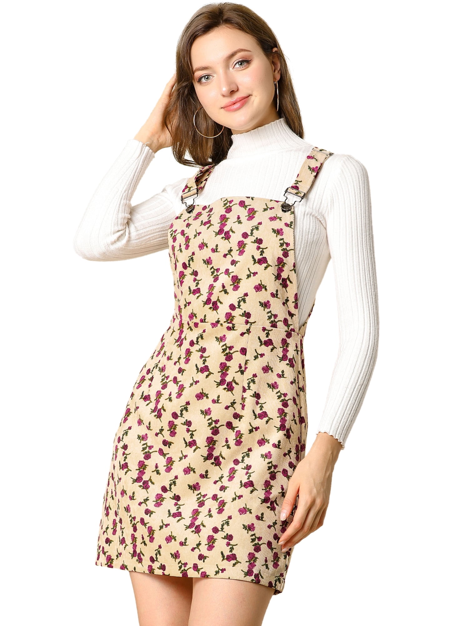 INSPIRE CHIC Women's Floral Print Adjustable Strap Casual Overall Dress