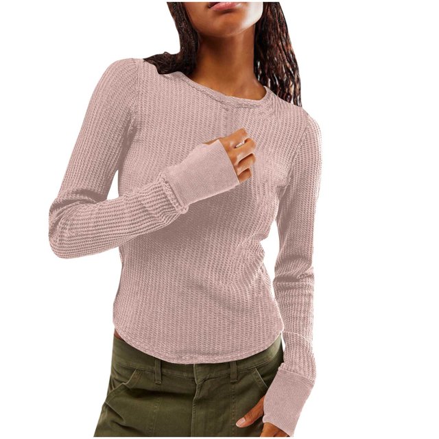 Yuyuzo Women's Ribbed Knit Tops Long Sleeve Crewneck Slim Tight T Shirts 2025 Basic Solid Color Tees