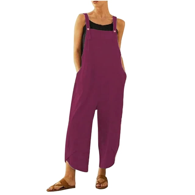 Birdeem Combinaison Pantalon à Bretelles Sans Manches pour Femme, Mode Été, Unie, Décontractée, avec Boutons et Poches