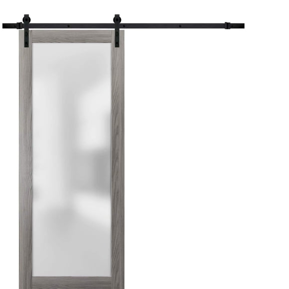 SARTODOORS Sliding Barn Glass Door 32 x 80 | Planum 2102 Ginger Ash | 6.6FT Rail Hangers Stops Hardware Set | Modern Solid Core Interior Door Eco-Veneer