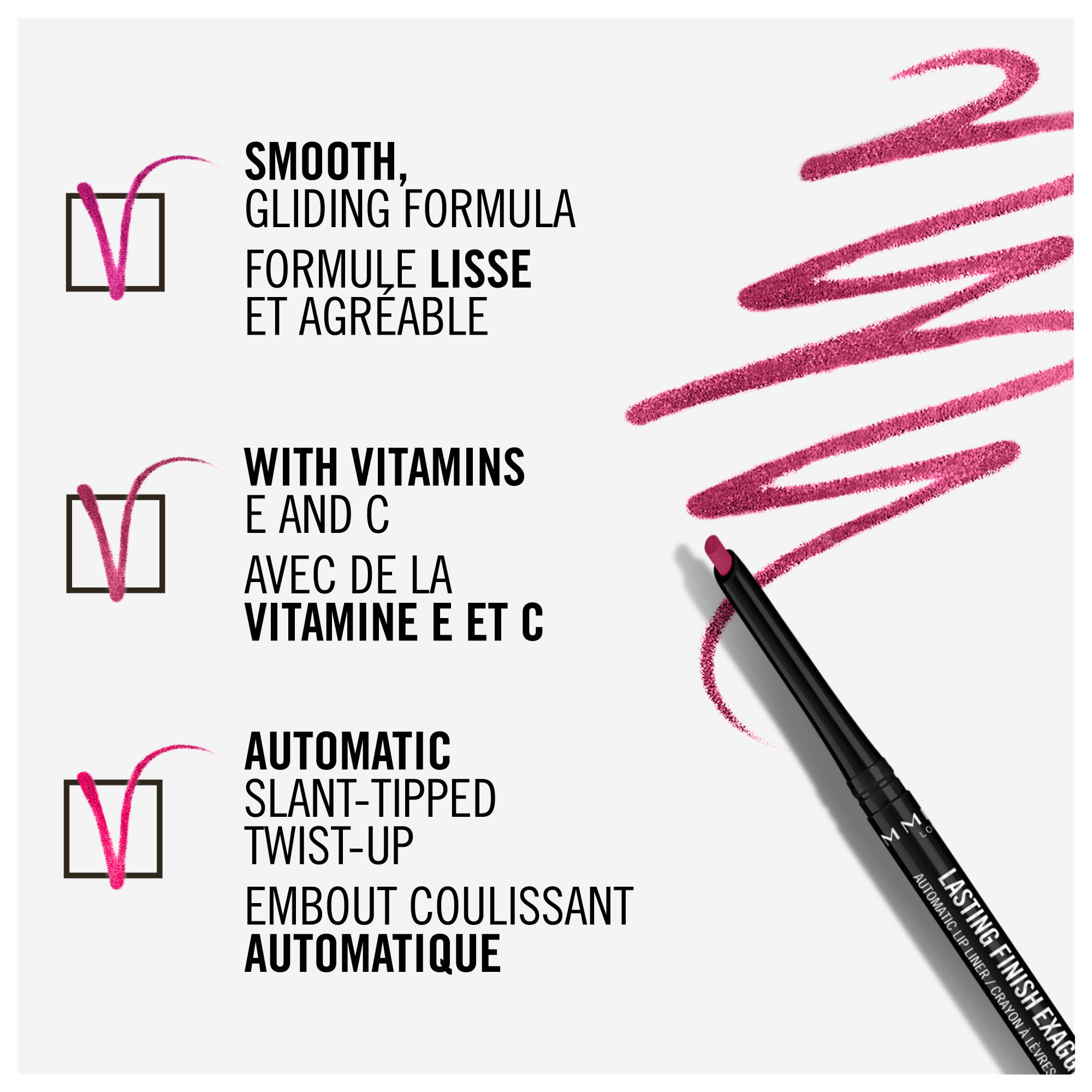 Rimmel Lasting Finish Exaggerate Automatic Lip Liner, Creamy, Combination of Waxes, Volatile Silicone & Vitamins (E,C