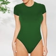 thumbnail image 2 of Penkiiy Justaucorps pour Femmes à Col Rond, Col Rond, Manches Courtes, Coupe Ajustée, Décontracté, Basique, Rallonge, Combinaison Quotidienne, T-Shirts, Vert, Gaine Ventre, 2 of 6