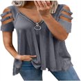 thumbnail image 1 of Women T-shirt  Leopard Printed Pattern Short Sleeve V-neck Tops, 1 of 2
