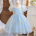 thumbnail image 2 of Yanlir Robe d'Été en Dentelle pour Fille, Princesse, à Volants, Sans Manches, Broderie, Tulle, Nœud, Robes; Robe de Fête à Col Rond; Tenue Imprimée Mode Printemps Été pour Enfants (Bleu, 1 An), 2 of 9