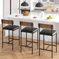 thumbnail image 3 of Bar Stools Set of 2, Kitchen Bar Stools with Footrest, 25.5" Upholstered Bar Chairs with Back, Counter Height Barstools for Counter Bar, Island, Easy Assembly, Rustic Brown, 3 of 7
