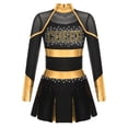 thumbnail image 1 of Lejafay Robe de Danse de Cheerleading Ballet pour Filles Uniforme Scolaire Robe Plissée à Manches Longues Tenues d'Halloween Noir&Or 12, 1 of 4