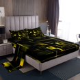 thumbnail image 1 of YST Geometric Neon Square Bed Sheets, Stereoscopic Geometry Sheet Set Queen Size Yellow Black Neon Lights Sheets Modern Abstract Grid Bedding Set For Kids Teens Adult Women Bedroom, 1 of 6