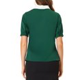 thumbnail image 3 of INSPIRE CHIC Women's Contrast Collar Tie Ruffle Front Button Short Sleeve Work Shirt XS Dark Green, 3 of 6