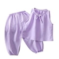 thumbnail image 2 of Zpanxa Girls Short Sets Summer Solid Color Thin Home Clothing with Ruffle Round Neck Tank Top Sets 10-11 Years, 2 of 5