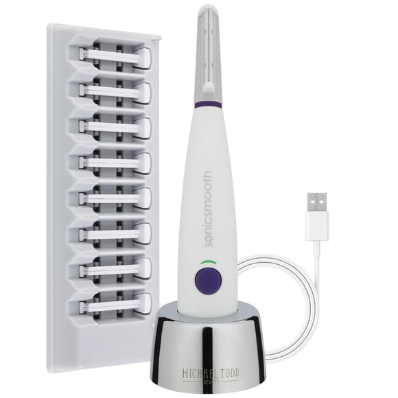 Michael Todd Beauty - Sonicsmooth – Outil de Dermaplaning à Technologie Sonique - Système 2 en 1 d'Exfoliation Faciale pour Femmes et d'Épilation Peach Fuzz avec 8 Semaines de Bords de Sécurité