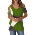 thumbnail image 2 of Soki Hauts pour Femmes à Manches Courtes Imprimé Color Block Col en V Épaules Dénudées Vêtements d'Été à la Mode, 2 of 6