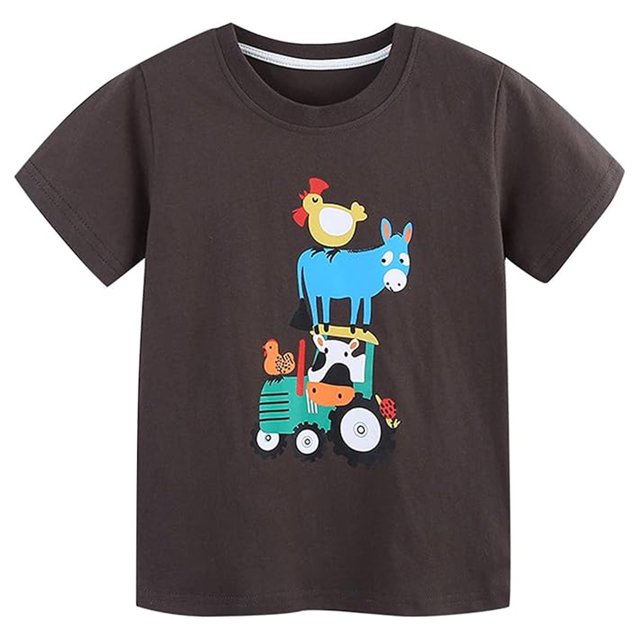 Chemises Garçons Été Décontracté Sport Respirant Manches Courtes Imprimé Dessin Animé Col Rond T-Shirts Café 2-3 Ans