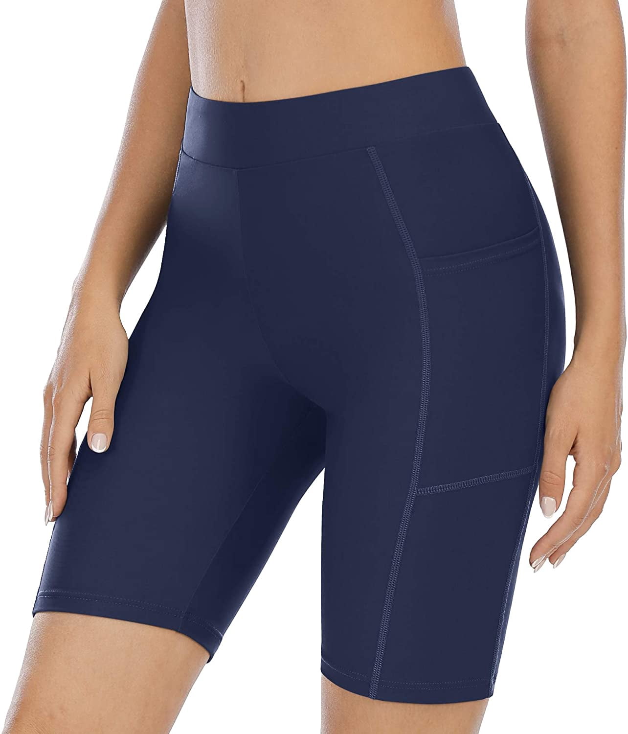 Shorts de Bain pour Femmes avec Poches Taille Haute Longs