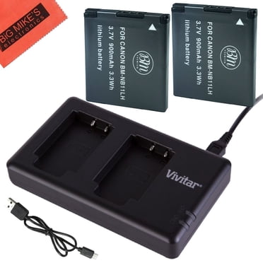 BM Premium Lot de 2 Batteries NB-11L, NB-11LH et Chargeur Double pour Certains Appareils Photo Numériques Canon PowerShot Elph