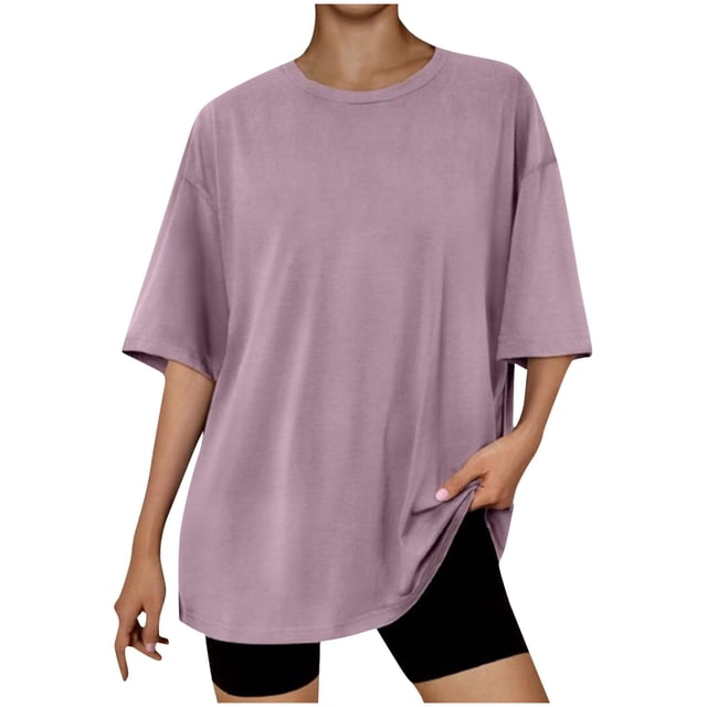 Timegard Womens Tops Athletic Crewneck Short Sleeve Loose Workout Top Comfy Solid Color Casual Basic Tee