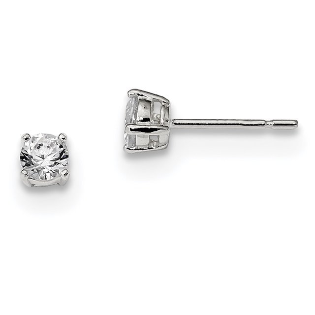 Sterling Silver 4mm Round Basket Set CZ Stud Earrings QE3144