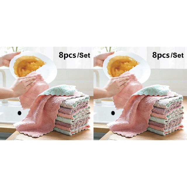 Oleegame 2PC Ten Dollar Items Absorbent Corals 8PCS Dish Rag Wipe Wiping Towel Cloth Home Kitchen Clean Cleaning