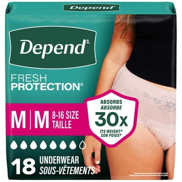 Depend Fresh Protection Incontinence Underwear for Women, Adult Diapers, M, 18 Count