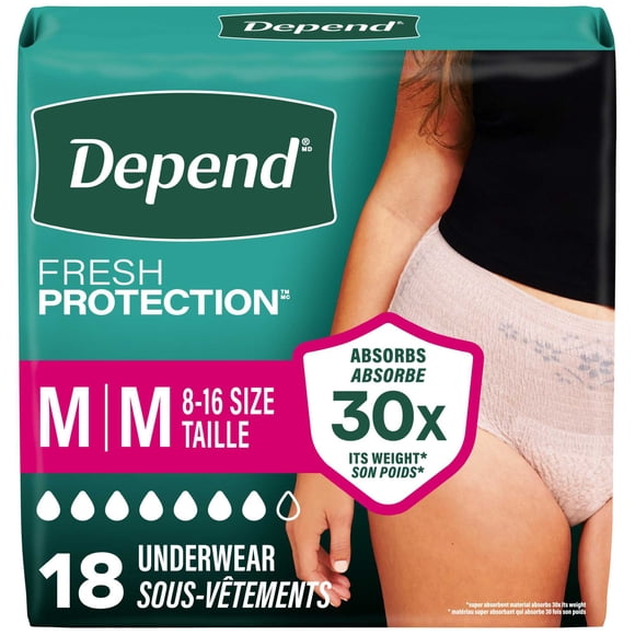Sous-vêtement d’incontinence Depend Fresh Protection pour femmes adultes, jetable, degré d’absorption maximal, taille moyenne, rose fard, 18 unités