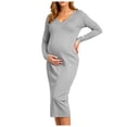 thumbnail image 1 of dmqupv Robe de Maternité Hiver Confortable Douce Élégante Couleur Unie Ajustée Col en V Robe de Maternité pour Femmes Gris, Taille pour L, 1 of 6