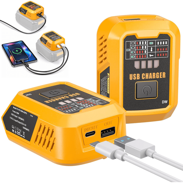 100W USB C Battery Charger Compatible with De*walt 20V Battery(Tool Only), Power Adapter Fast Charging Station with USB-A Port, Fast Charging Hub for Laptops Phones Tablets