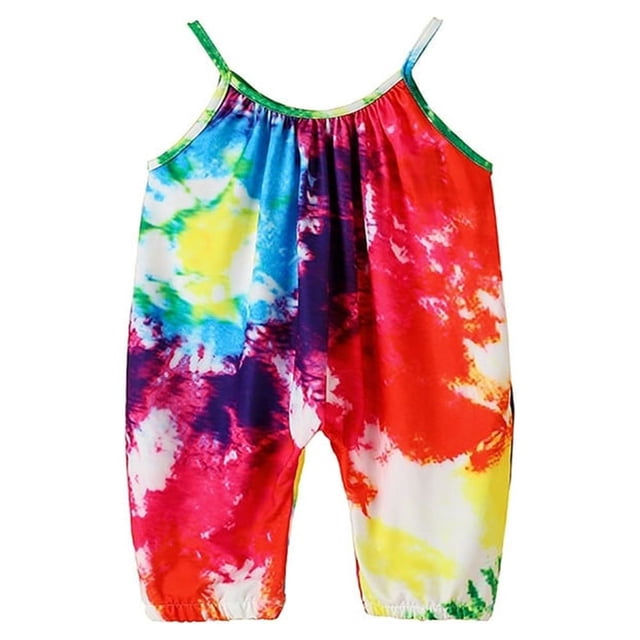 Toddle Sleeveless Jumpsuit with Tie-dye Pattern Printing Elastic Closure Clothing