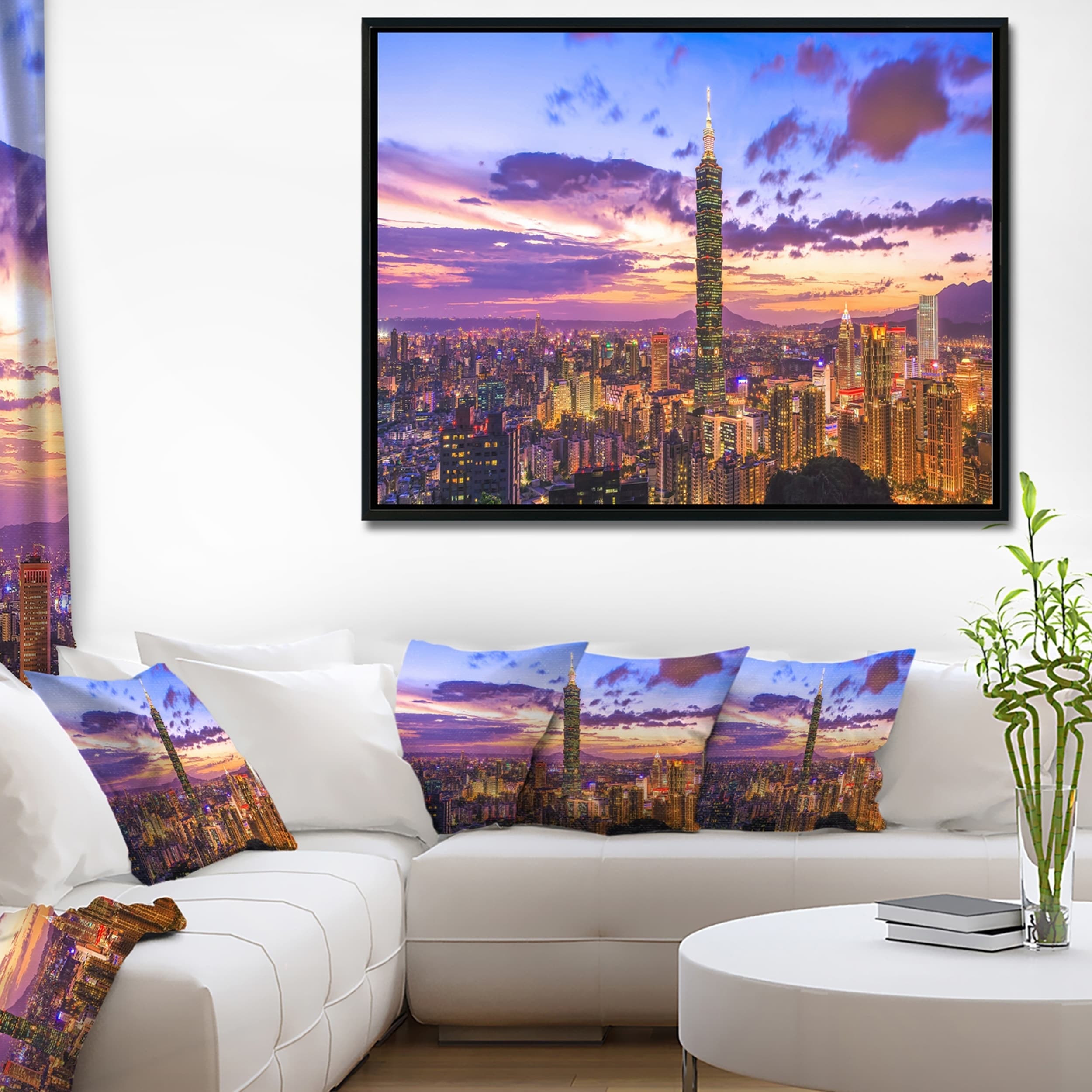 Design Art Ville De Taipei Au Coucher Du Soleil  Sur Toile Encadrée