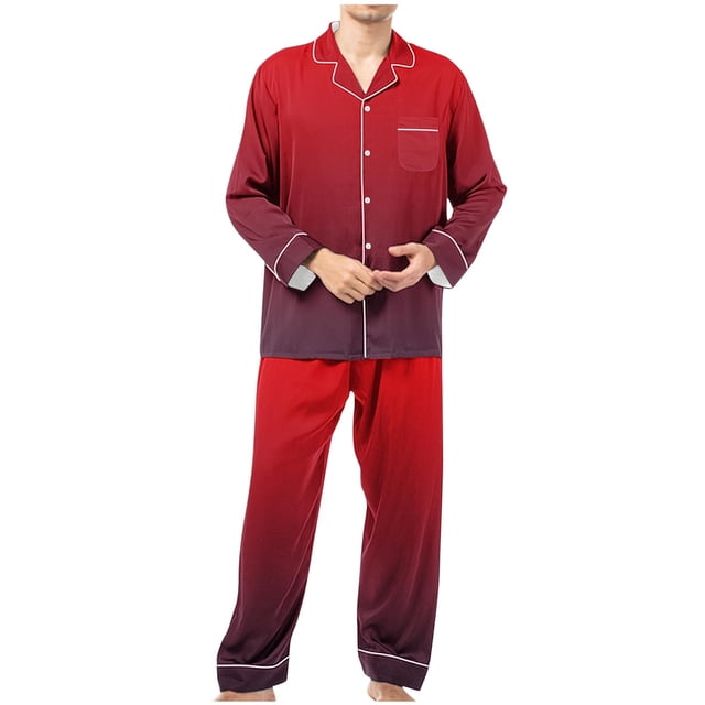 cllios Mens Long Sleeve Pajamas Sets Gradient Print Loungewear Ultra Soft Button Down Sleepwear 2 Pcs Pj Set with Pockets