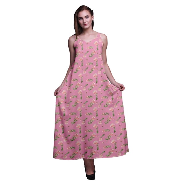 Bimba Robe Longue Décontractée en Rayonne Florale pour Femmes Bretelles Spaghetti Maxi Robe d'Été-TG