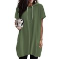 thumbnail image 1 of Qertyioot Women's Solid Color Hooded Drawstring Round Neck Short Sleeved T-shirt Loose Top, 1 of 6