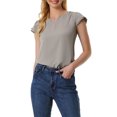 thumbnail image 1 of INSPIRE CHIC Blouse de Travail pour Femme à Col en V Uni, Manches Courtes à Revers, TP Gris Foncé, 1 of 5
