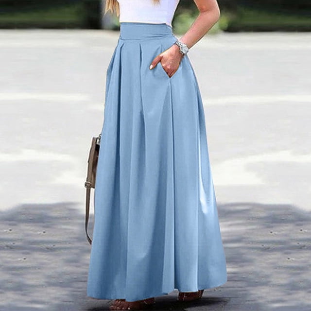 Pisexur Jupe Mode Femmes Printemps Été Ceinture Fermeture Éclair Taille Haute Uni Jupe Rétro Femmes Plissée Robe Femmes