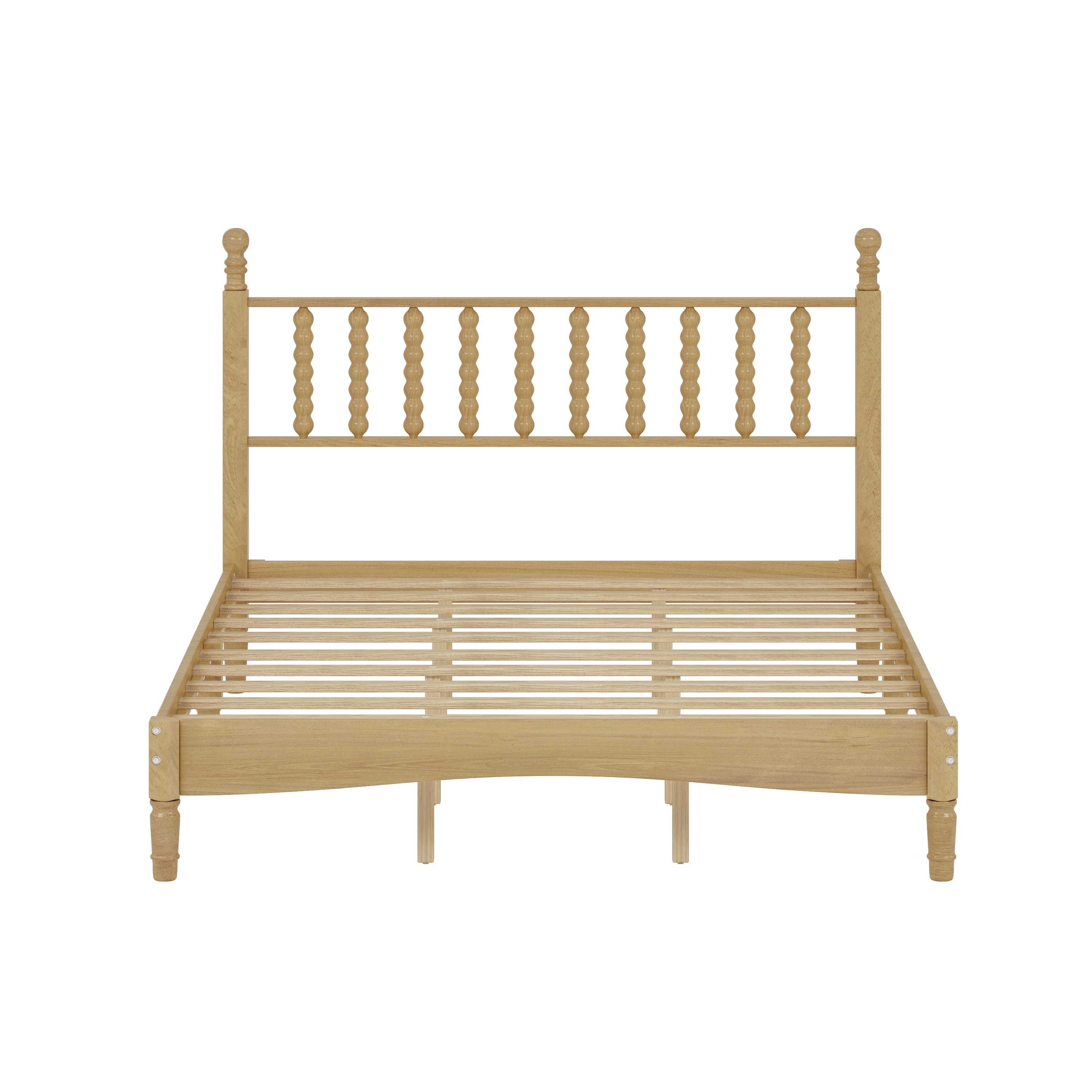 Homy Casa Queen Wood Platform Bed with Gourd-Shaped Headboard, Natural Finish, 10 Slats, No Box Spring