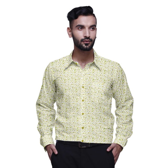 BESTMAN Printed Formal Shirts For Men Slim Fit Spread Collar Cotton Shirt