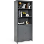 Costway Bookcase Shelving Storage Wooden Cabinet Unit Standing Bookcase W/Doors Gray