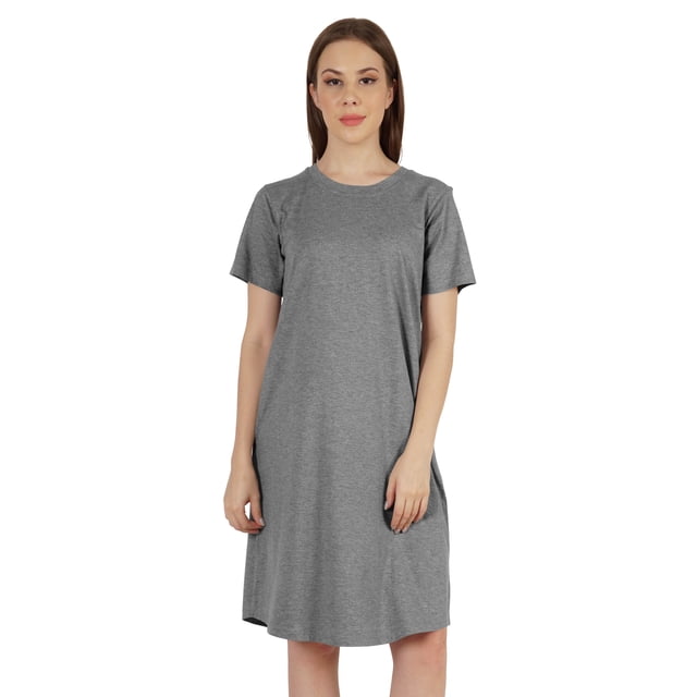 Inkmeso Robe T-Shirt d'Été Décontractée Unie pour Femmes, Coupe Ample, Tunique à Manches Courtes, Robe de Nuit
