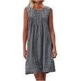 thumbnail image 2 of Ovzne Robes d'Été pour Femmes Robe d'Été pour Femme Col Rond Sans Manches Plissée Couleur Unie Robe en Lin Coupe Ample Grande Taille Robe Maxi Liquidation, 2 of 7