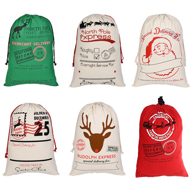 Aspire 12 PCS Large Christmas Giant Drawstring Bags, Reusable Canvas Gift Bags Storage, Christmas Decorations