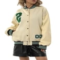 thumbnail image 1 of Women Baseball Jackets Leather Long Sleeve Letter Jackets, 1 of 5