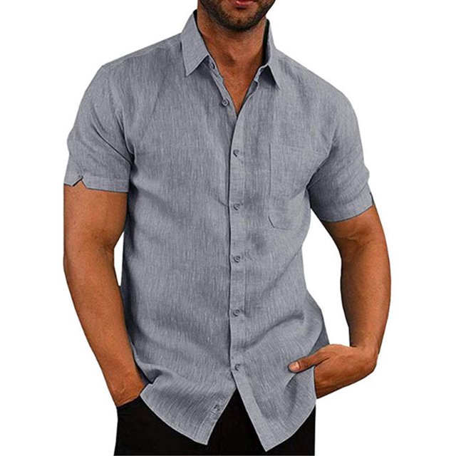 LUXUR T-shirt Homme Col à Revers T-shirt Manches Courtes Hauts Amples Chemises d'Été Col Rabattu Blouse Gris m
