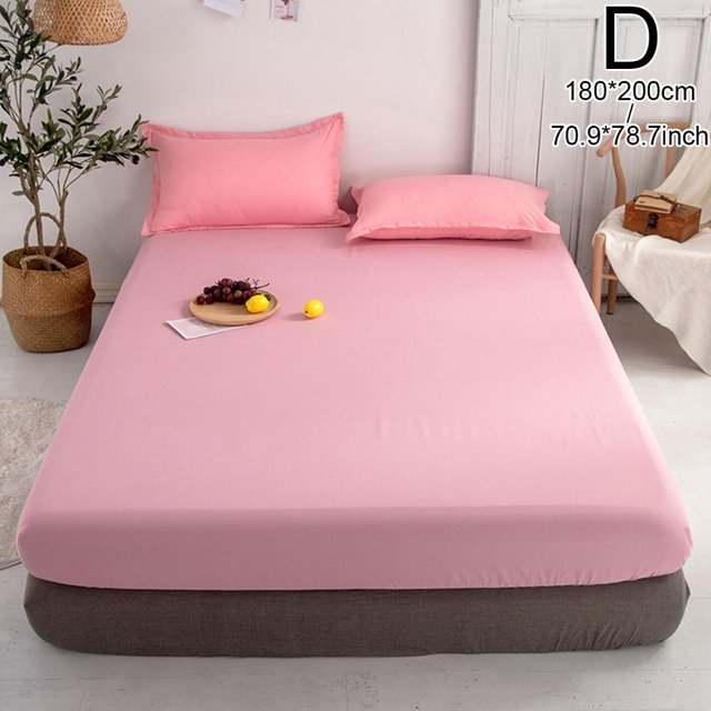 Fitted Sheet Solid Color Bed Sheets Single Double Queen Cover Bed Size J6E1