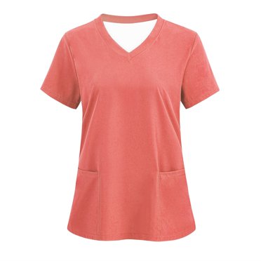 Hauts de Sarrau pour Femmes, Uniforme d'Infirmière Uni, Col en V, Manches Courtes, Chemises de Travail avec Poche, Tunique Médicale, Tenue de Travail, Orange, TTG